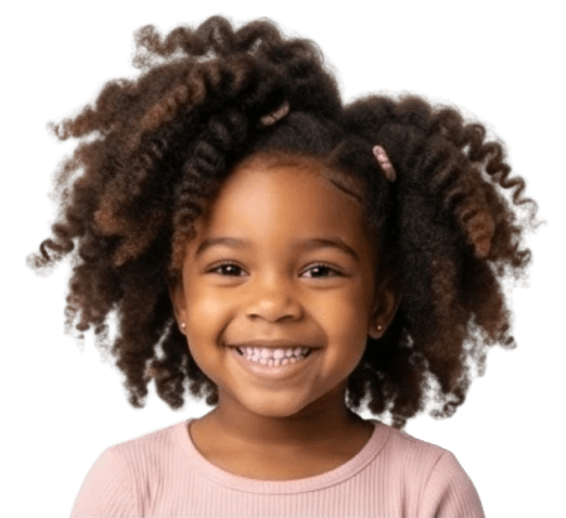 Smiling girl with beautiful curly hair styled with Curl Freely accessories